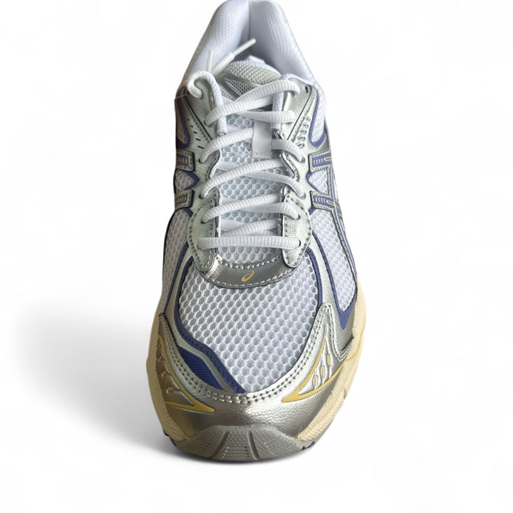 ASICS GT-2160 running shoes in white with blue and violet accents, designed for stability and comfort in running.