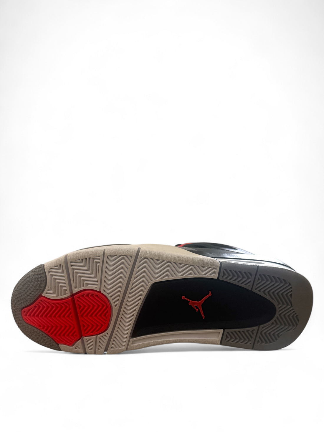 Sole view of Jordan 4 Retro Infrared VNDS sneaker showcasing the iconic design and bold Infrared accents.