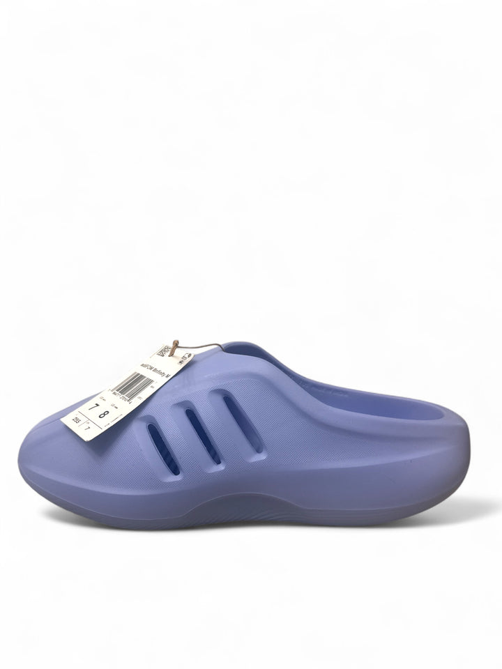 adidas adiFOM IIInfinity Mule in Blue Spark color with a label, stylish shoe design for comfort and casual wear.