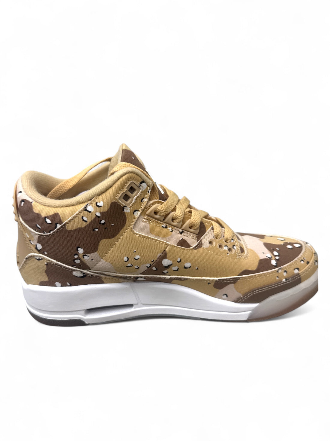 Jordan 3 Retro WNBA Desert Camo shoes in tan and brown camo design