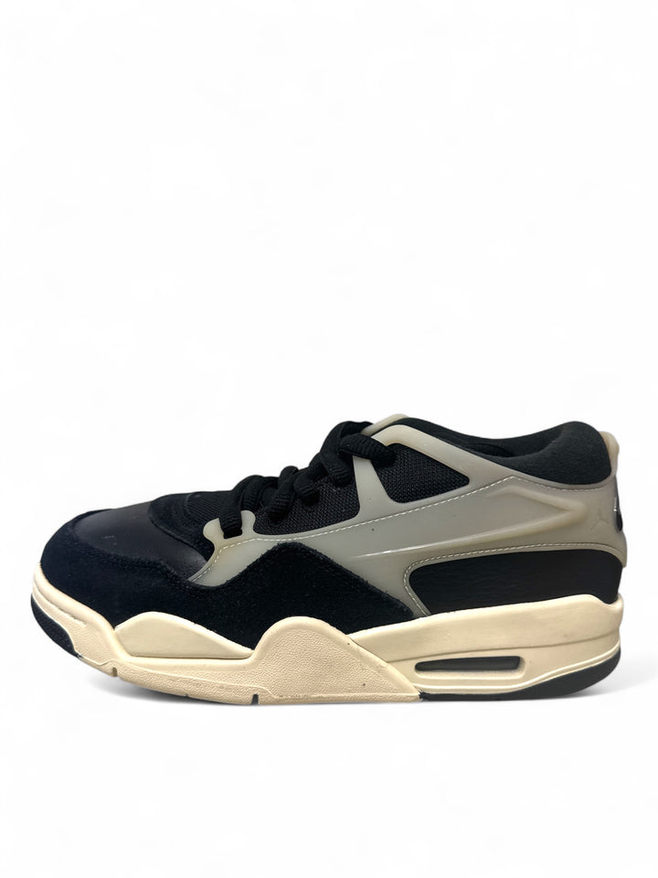 Jordan 4 Black Sail GS sneakers side view showcasing sleek design and colorway.