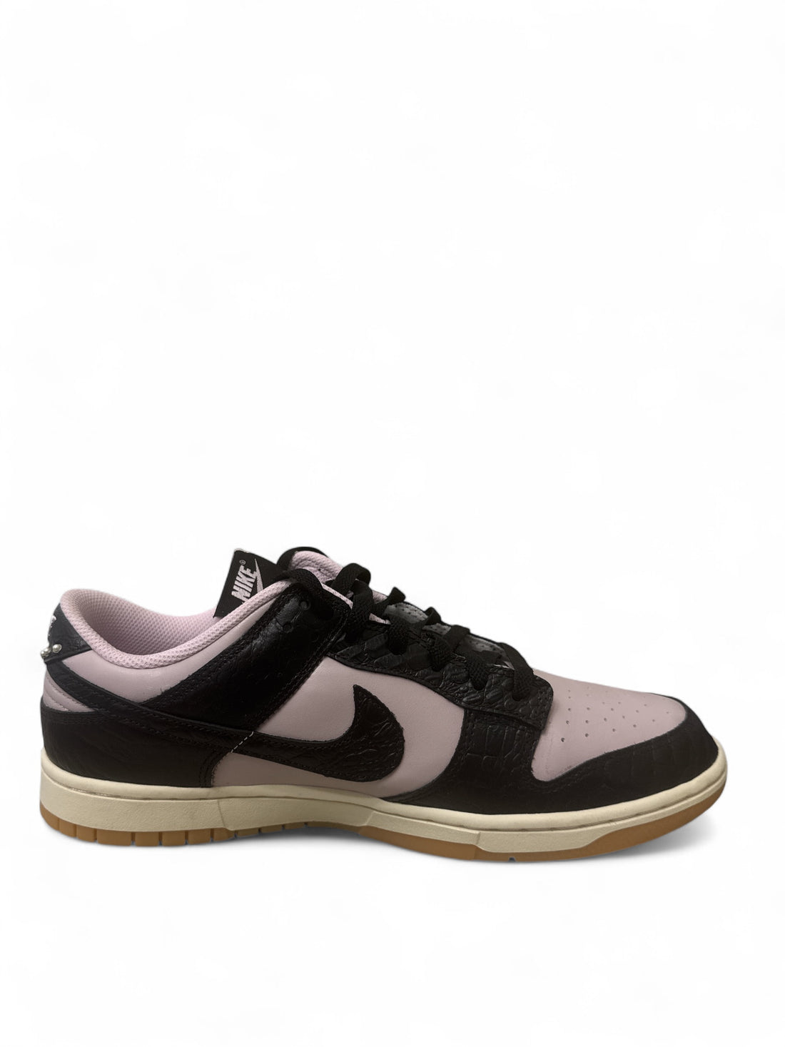 Nike Dunk Low Retro Pink Foam Black side view with pink and black colorway, stylish sneaker without box.