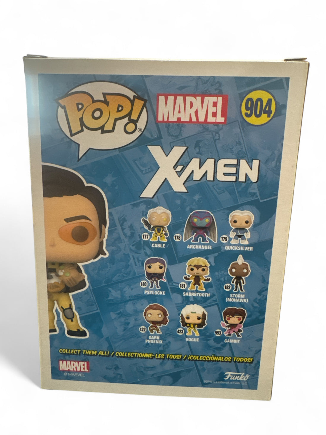 Funko Pop Gambit exclusive collectible figure packaging showing other Marvel X-Men characters.