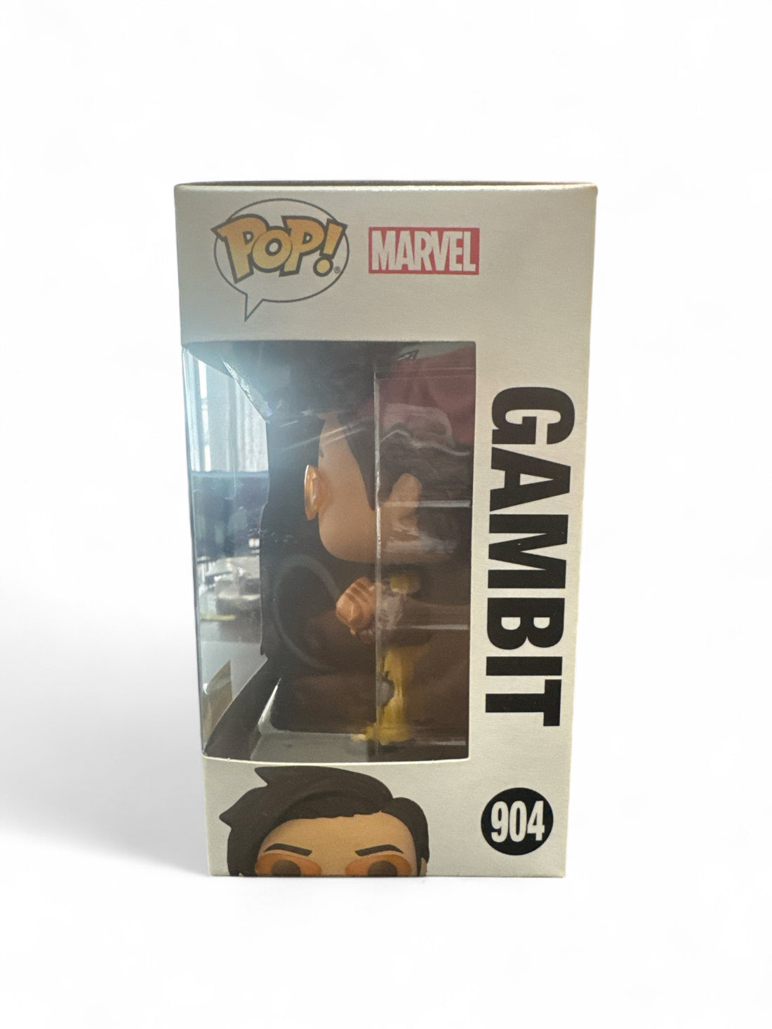 Funko Pop Gambit exclusive vinyl figure in box, showcasing Gambit from Marvel, collectible number 904.