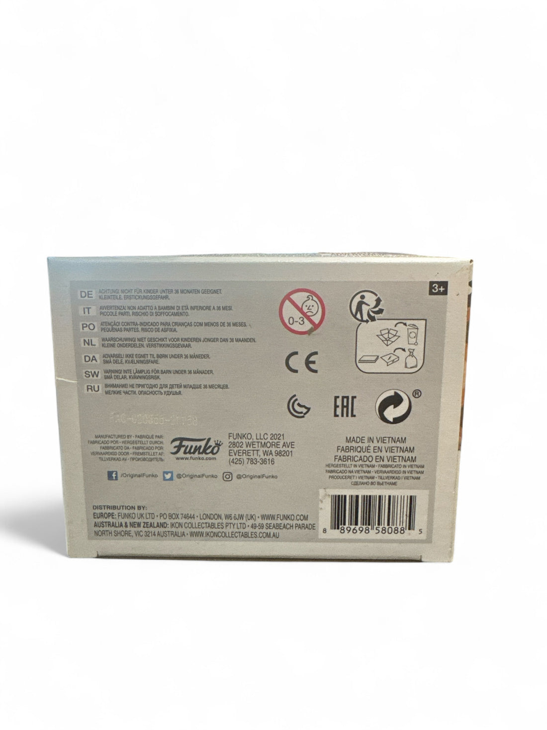 Back of the box for Funko Pop Gambit exclusive vinyl, featuring product details and safety information.
