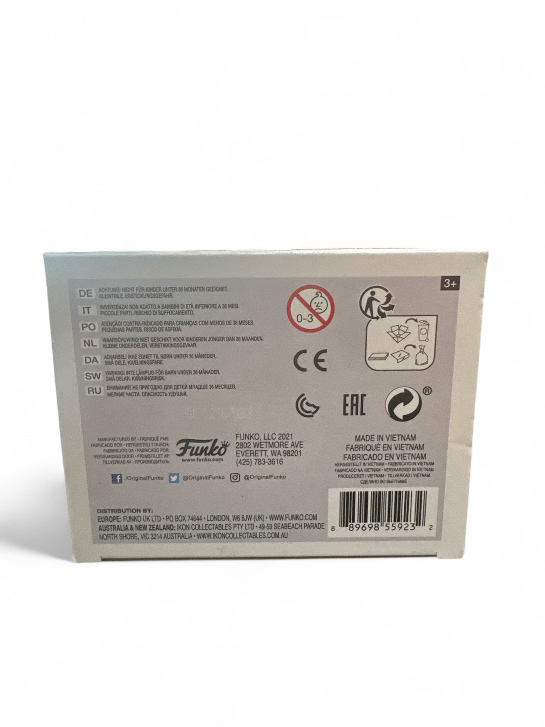 Back view of limited edition Crash Bandicoot Funko Pop packaging with product details and safety warnings.