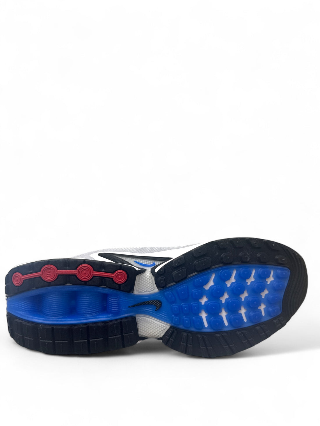 Nike Air Max Dn Pure Platinum Hyper Royal sneaker outsole view with blue and black design.