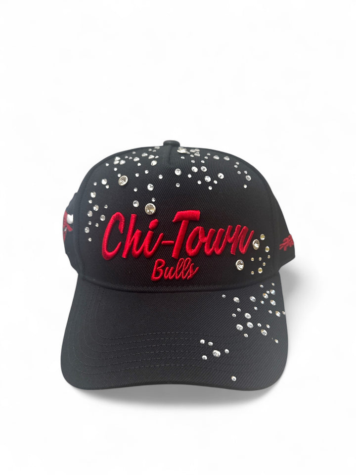 Chicago Bulls rhinestone snapback hat featuring sparkling rhinestones and stylish Chi-Town design.