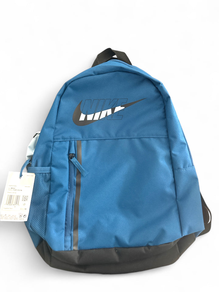 Nike kids backpack school bag in blue with logo and spacious design for school supplies.
